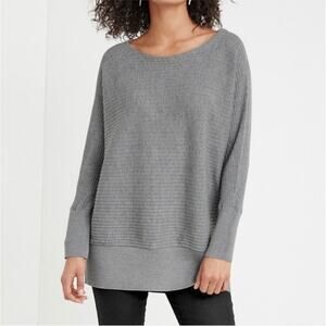 Eileen Fisher Women's 100% Merino Wool Tunic Sweater Gray Bateau Neck Ribbed XS